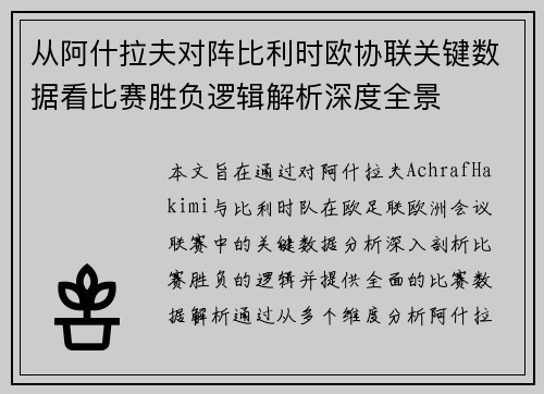 从阿什拉夫对阵比利时欧协联关键数据看比赛胜负逻辑解析深度全景